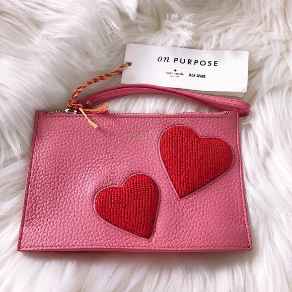 kate spade Handbags - Kate Spade On Purpose Pink Heart Leather Wristlet